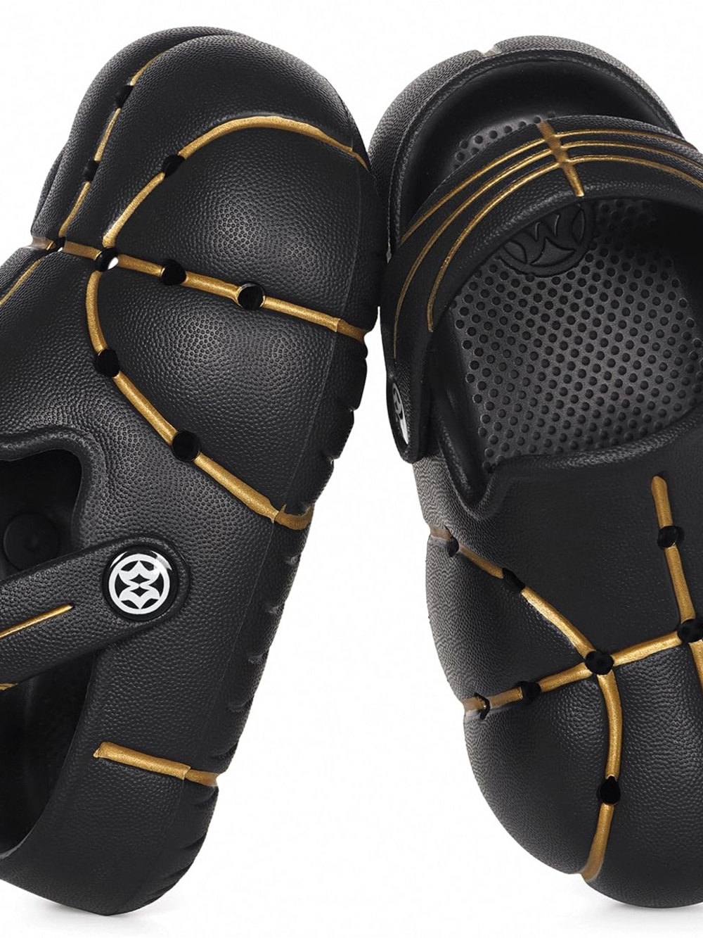 Unisex Kids Black/Gold Clogs Slip-On Closed Toe Sandals basketball size 5 kids